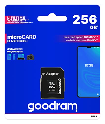Micro-SD UHS GOODRAM 256 GB Klasse 10 + SD-Adapter