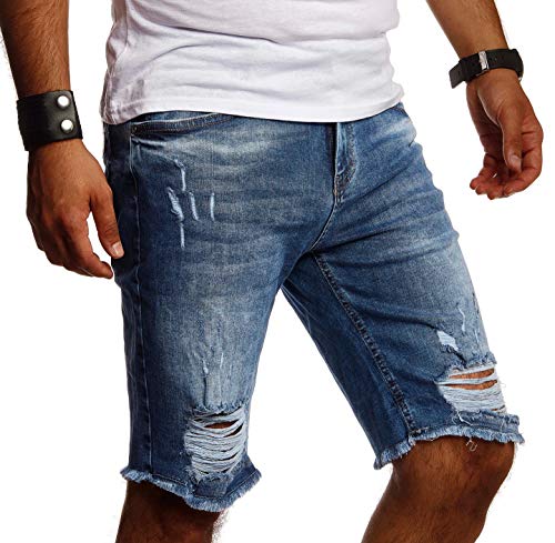 Leif Nelson Herren Jeans Shorts Sommer Kurze Jogger Hose Jeanshose Chinos Cargo Bermuda Stretch Slim Fit LN9290; W31; Blau