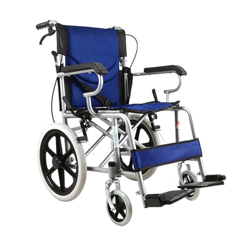 16-Zoll-Klapprollstuhl aus Kohlenstoffstahl, Fahrzeuggewicht 11 kg, leichter Trolley-Rollstuhl für ältere Menschen,Blue