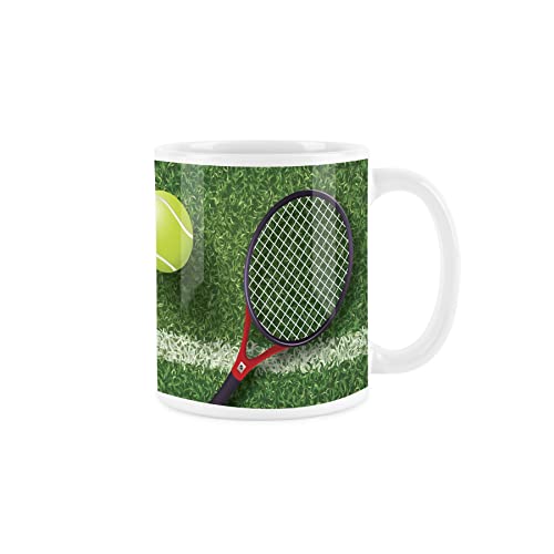 Purely Home Tasse mit Tennisball-Schläger, Weiß, Geschenk für Kaffee und Tee