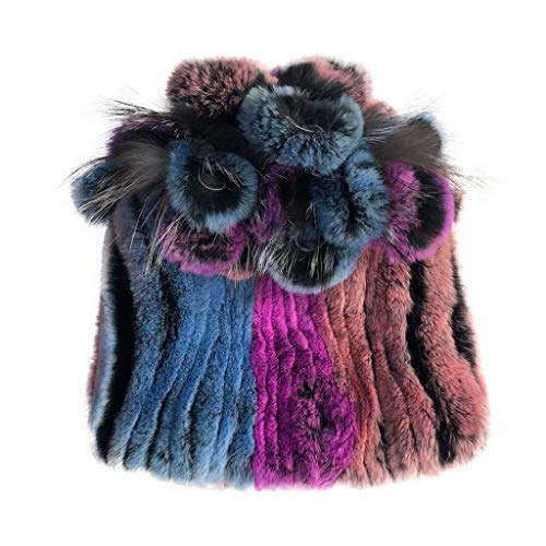 QIMANZI Faux Pelz Fellmütze Pelzmütze Damen Strickmütze Mütze Bommel Wintermütze Faux Fuchs Pelz Warm Weich Leoparden Hut Verpackung(K1)