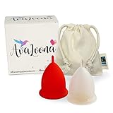 2 AvaLoona Menstruationstassen aus medizinischem Silikon - hygienisch, nachhaltig, antiallergen und vegan - Doppelpack (groß, Erdbeere, 2 Menstruationskappen)