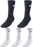 Nike Socken 5 Paar Herren Damen Sparset Tennissocken Sportsocken Laufsocken Paket Bundle, Größe:46-50, Farbe:schwarz weiss