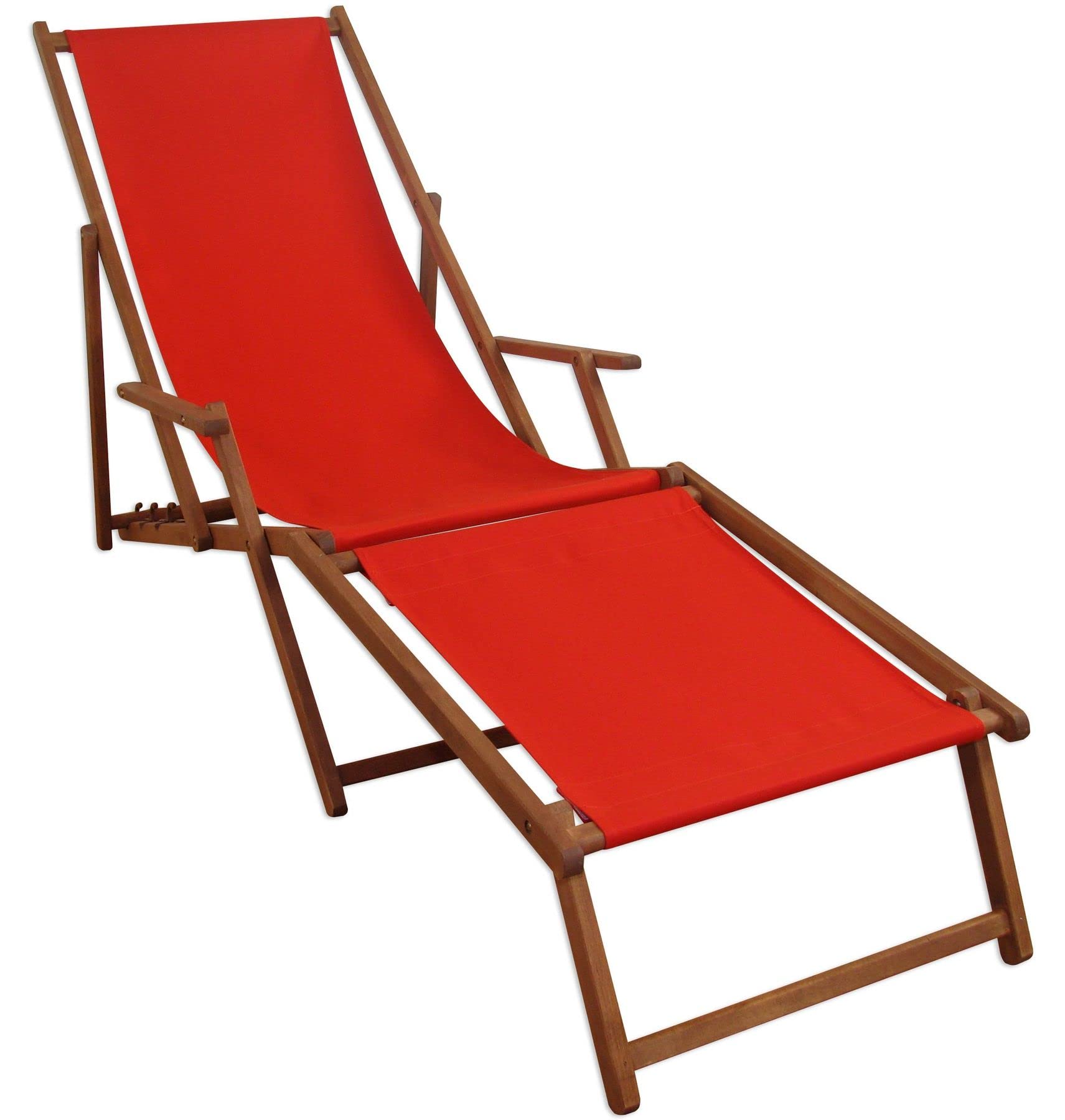 Sonnenliege Liegestuhl rot Fußteil Gartenliege Holz Deckchair Strandstuhl Gartenmöbel 10-308 F
