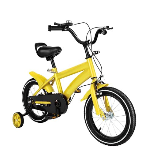 UESUENYENS 14 Zoll Kinderfahrrad,Jungen Fahrrad Mädchenfahrrad Rad Bike Unisex, 3-6 Jahre Laufrad mit Stützräder,eine Kombination aus Vorder- und Hinterradbremse (Gelb)