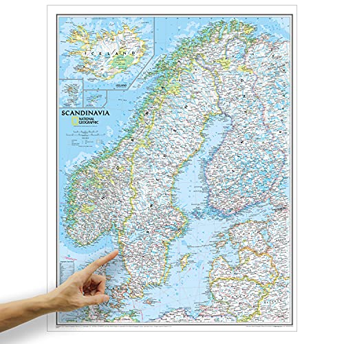 ORBIT Globes & Maps - Skandinavien Landkarte, Kartenbild von National Geographic - Landkarte classic, Aktuell 2019, 58 x 76 cm, englisch