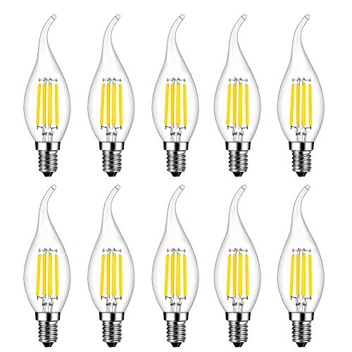 E14 LED Kerzenform, MENTA 10er Pack E14 Kerze LED Lampe, 4W ersetzt 40 Watt Kerze, 6500K Kaltweiss, E14 Filament Fadenlampe, 220-240V AC, 400lm, 360° Abstrahlwinkel, nicht dimmbar, Klarglas