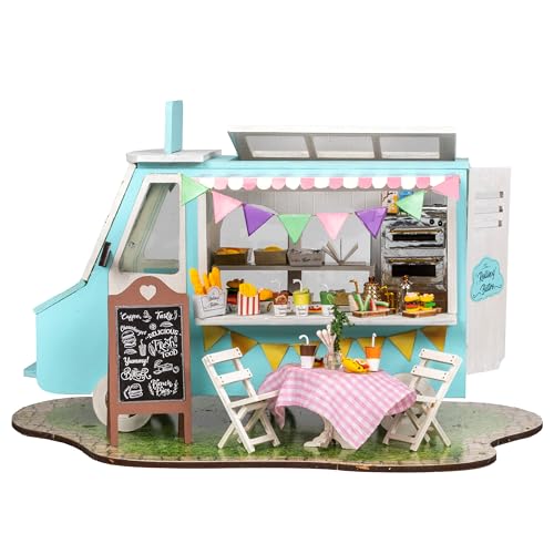 Crafts&Co® DIY Miniature Haus mit Möbeln | DIY Puppenhaus Erwachsene | Hölzernes Puppenhaus-Kit | Holz Mini Haus Modell mit Licht | 1:18 | Food Truck