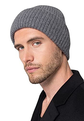 Style & Republic Herren Beanie aus 100% Kaschmir | edle Männer-Mütze aus feinstem Cashmere | Bundumfang 56cm (Grau Melange)