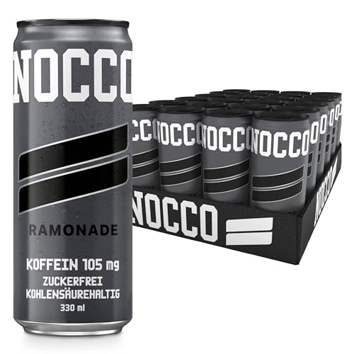 NOCCO Energy drink 24er pack – zuckerfrei, vegan Energy Getränk mit Koffein, Vitaminen und Aminosäuren – Rambutangeschmack, 24 x 330ml inkl. Pfand (Ramonade)
