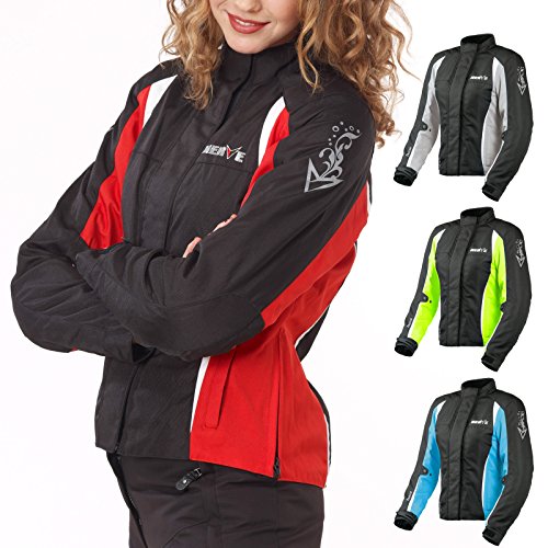 Motorradjacke -Unique- Motorrad Damen Wasserdicht Jacke mit Protektoren Sommer Winter Textil Frauen - schwarz-rot - 46