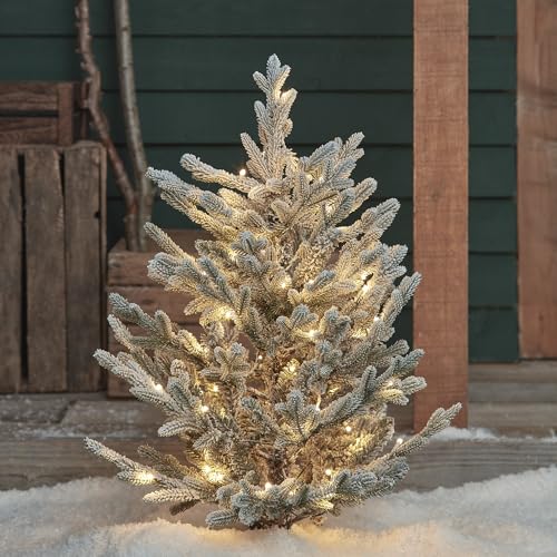 Lights4fun 91cm LED Tannenbaum Künstlich mit Timer warmweiß Batteriebetrieben Weihnachtsdeko Außen
