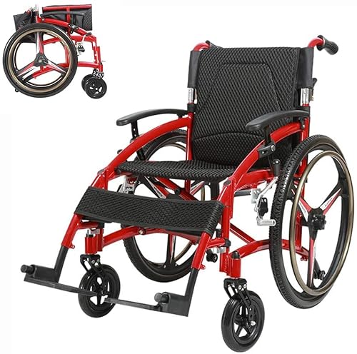 BOCbco Leichte Rollstühle, 41 cm Sitztiefe, für Engen Transport in Innenräumen und einfache Aufbewahrung, kompakter Rollstuhl für ältere, behinderte Benutzer