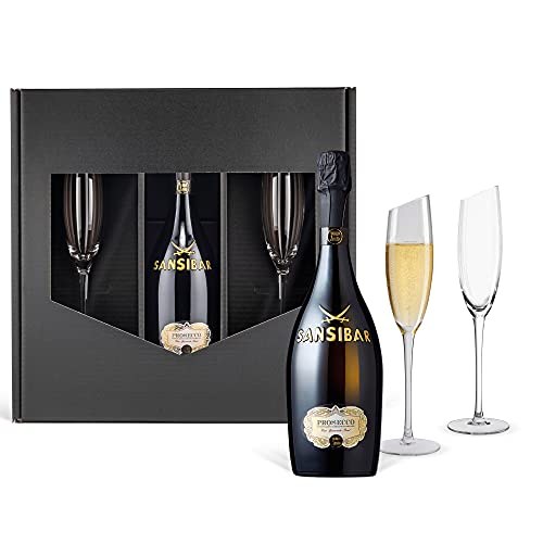 Sansibar Prosecco Geschenk-Set inkl. 2 Champagner-Gläsern aus Kristallglas mit Emblem | für Mann & Frau |