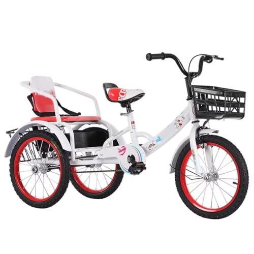 Kinderdreiräder mit Zwei Sitzen, Kleinkinddreirad für 3–9 Jahre, Mobilitätspedalfahrrad mit Einzelbremse, Outdoor-Cruiser-Fahrraddreirad für Reisen und Einkaufen, Tandem-Dreirad
