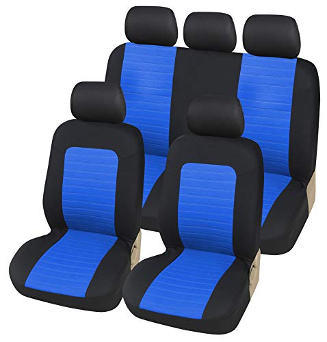 5er Komplettset Sitzbezüge Vorne + Hinten Komfort Auto Schonbezüge Blau/Schwarz Polyester Stoff Sitzschöner Neu PKW OVP Tierschutz