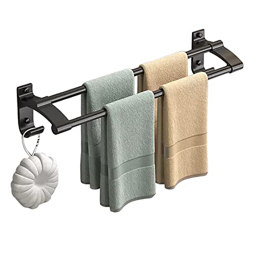 Fbrerurt Handtuchhalter Aluminiumlegierung Handtuchhalter Selbstklebend Handtuchstange Doppelter Ohne Bohren Badetuchhalter für Bad küche Wand,Schwarz,70CM