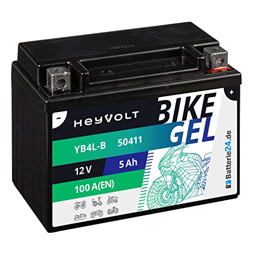Batterie24.de HeyVolt GEL Rollerbatterie 12V 5Ah YB4L-B CB4L-B YB4L-A 50411 12N4-3B ers. 4Ah Motorrad, lead calcium