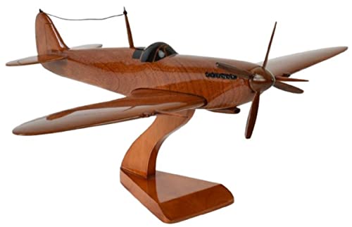 Casa Padrino Luxus Deko Jagdflugzeug Supermarine Spitfire Braun/Schwarz 40 x 36 x H. 20 cm - Holz Flugzeug mit Ständer - Propellerflugzeug - Modellflugzeug - Schreibtisch Deko - Deko Accessoires