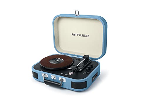 Muse MT-201 Retro Plattenspieler mit Bluetooth, eingebaute Stereo Lautsprecher und USB (RCA-Ausgang, AUX-Eingang, Kopfhöreranschluss), blau
