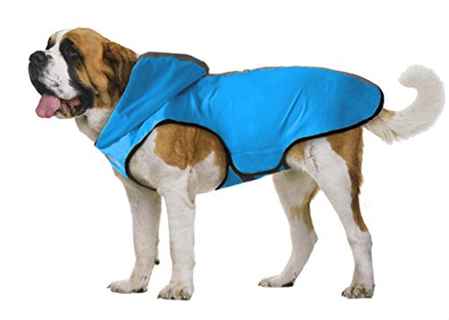 TFENG Dog Raincoat wasserdichte Hundeweste Reflektierende Kapuze Hundemantel Mesh Futter (Blau, Größe L)