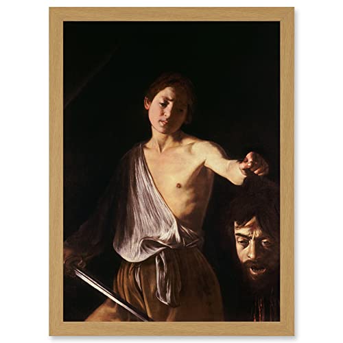 Caravaggio 1610 David With Head Goliath Painting Artwork Framed Wall Art Print A4