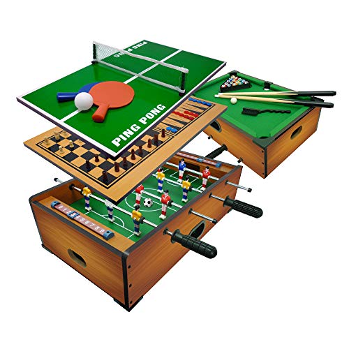 Sport1 6-in-1-Tischfußball mit 6 Stangen für 6 Ausgänge, Tischtennis, Billardtisch, Schach, DAMA​ & Backgammon, 51 x 31 x 16 cm