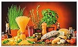 ARTland Spritzschutz Küche aus Alu für Herd Spüle 110x65 cm (BxH) Küchenrückwand mit Motiv Essen Lebensmittel Gemüse Kunst Mediterran Italienisch Bunt S7SM
