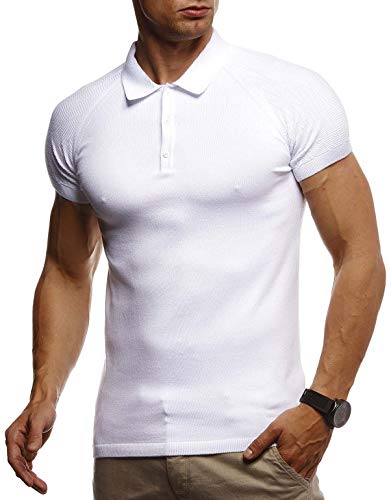 Leif Nelson Herren Sommer T-Shirt Poloshirt Slim Fit aus Feinstrick Cooles Basic Männer Polo-Shirt Crew Neck Jungen Kurzarmshirt Polo Shirt Sweater Kurzarm LN7310 Weiß Large