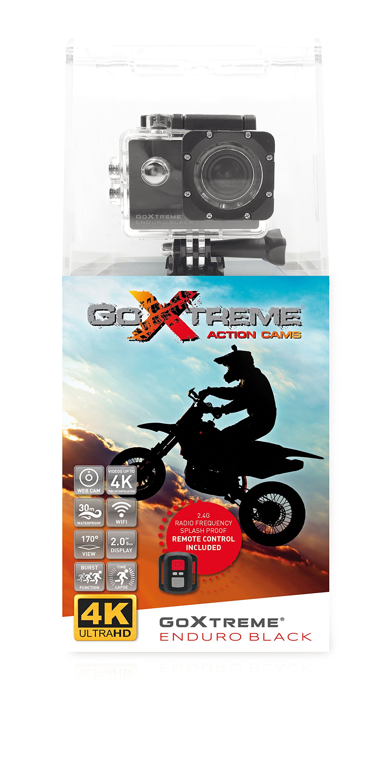 GoXtreme Enduro Black Action Kamera (4K, Real 2, 7K@30fps, FullHD bis 60fps, inkl. Fernbedienung, 2"/5cm Display, WiFi) Schwarz