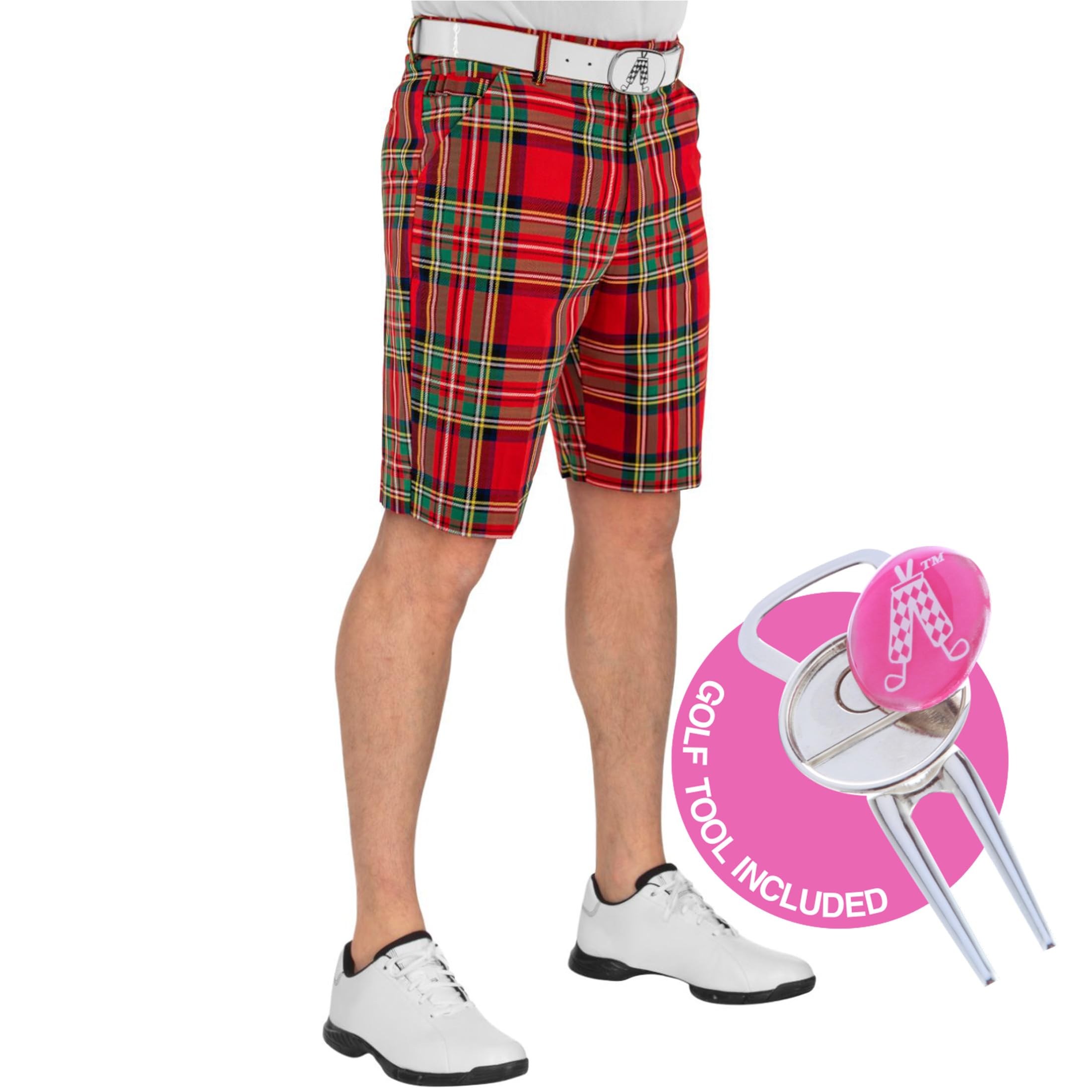 Royal & Awesome Stewart Tartan Herren Golfshorts, Herren Tartan Golf Shorts, Golf Shorts Mens UK, Herren -Golfshorts, lustige Golfshorts für Männer