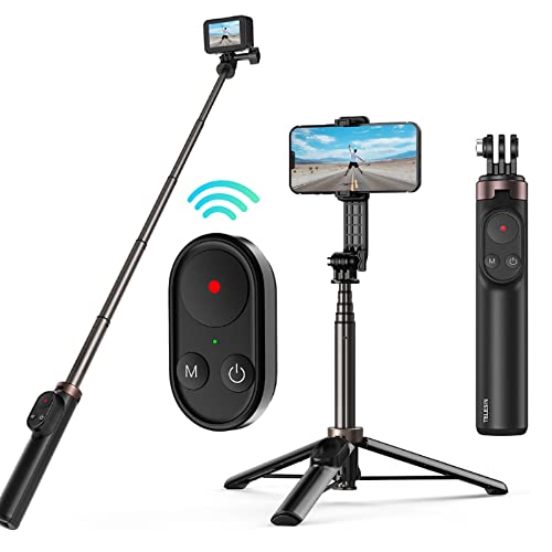 Selfie-Stick mit Fernbedienung für GoPro Hero 11 10 9 8 Max, Verlängerung Aluminium-Selfie-Stange mit Stativ-Telefonclip Drahtlose Bluetooth-Fernbedienung für iPhone Android-Action-Kameras