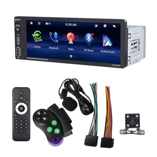 Asinfter 6,9 Kabelloses Carplay-Autoradio, Einzel-DIN-Touchscreen-Autoradio, Android Auto Bluetooth Mirror Link FM-Mikrofon SWC