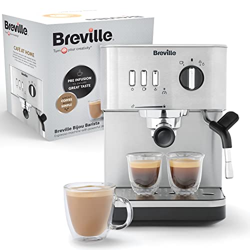 Breville Bijou Espressomaschine | automatischer und manueller Vollautomat für Espresso, Cappuccino & Milchkaffee | Pumpe mit 15 Bar | Dampfdüse | silber [VCF149X]