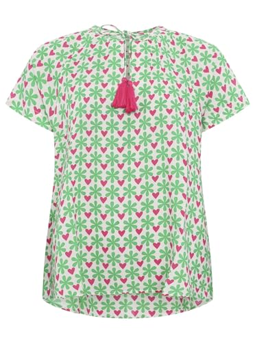 Zwillingsherz Viskose Bluse für Damen Frauen Mädchen - Hochwertiges Kurzarm Oberteil Top Shirt Hemd - Kordel mit Tasseln Blumen - Frühling Sommer