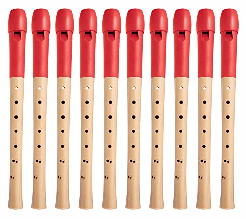 Classic Cantabile Pivella C-Sopran Blockflöte - 10 Flöten aus Ahornholz mit Kopf aus Kunststoff - Barocke Griffweise - Inkl. Etui, Grifftabelle, Wischerstab und Korkfett - Rot