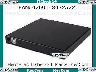 KesCom® ITC22128 USB 2.0 CD Brenner Laufwerk Slimline extern schwarz - liest und brennt CDs