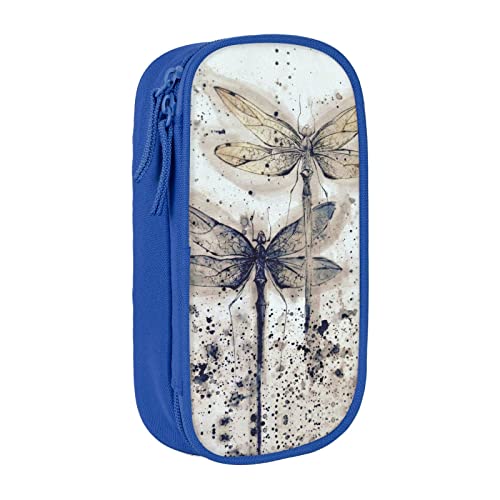 Modernes Libellen-Federmäppchen, mittlere Größe, Stiftehalter, Tasche mit Doppelreißverschlüssen für die Arbeit, niedlich, blau, Einheitsgröße, Koffer