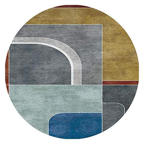 WJW-DT Runder Teppich, 160 cm x 160 cm, geometrisches Musterdesign, Gelb/Grau/Blau/Rot, Teppiche Wohnzimmer Schlafzimmer-200cm