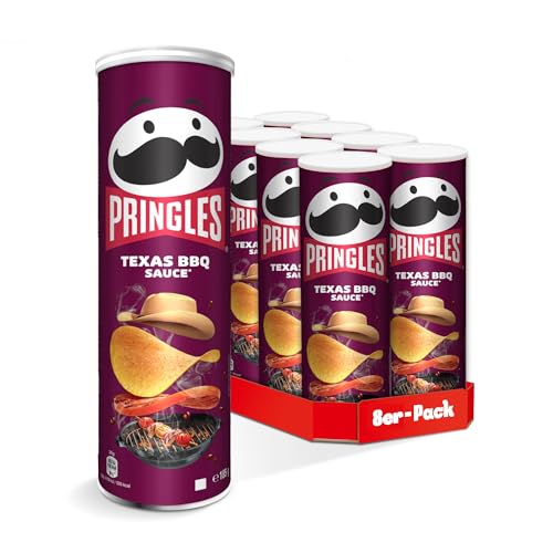Pringles Texas BBQ Sauce (8 x 185 g) – der unwiderstehliche Snack-Klassiker in der praktischen Dose – knackige Chips mit Barbequesauce-Geschmack – Pop. Play. Eat.