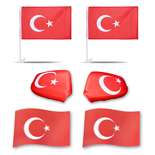 Sonia Originelli Fanpaket fürs Auto EM Türkei Turkey Fußball 3D Magnet Außenspiegel Flaggen
