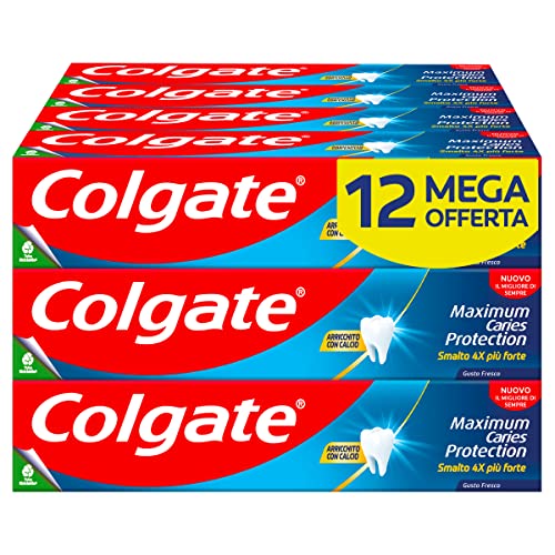 Colgate Maximum Caries Protection 12 Packungen mit 75 ml | überlegene Anti-Aging-Technologie***| 4x stärkerer Nagellack | Fluorid-Zahnpasta mit Arginin | toller Minzgeschmack
