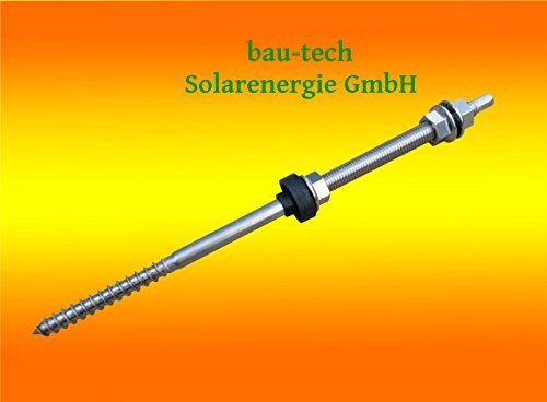 bau-tech Solarenergie 20 Stück Stockschrauben M10x250 A2 Edelstahl vormontiert mit EPDM Dichtung und 3 x Sperrzahnmuttern GmbH