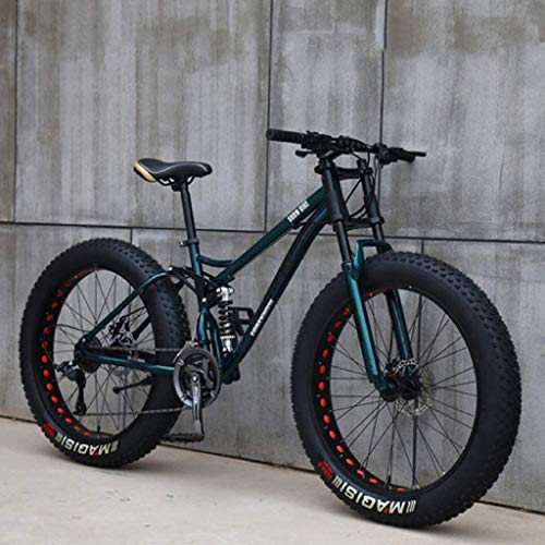 Mountainbike, 26 Zoll (66 cm), MJH-01, Erwachsene, Fat-Tyre-Mountain-Trail-Bike, 24-Gang-Fahrrad, Rahmen aus Karbonstahl, doppelte Vollfederung, doppelte Scheibenbremse, Orange/Cyan