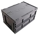 KLAPPBOX MIT DECKEL 61 Liter, stabile Klappbox Made in Germany, 60x40x33cm, stabile Einkaufskiste, max. 60kg, grau