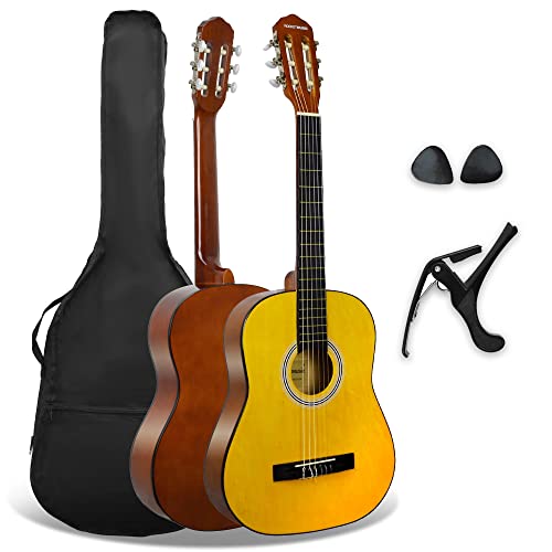 Rocket 3/4-Größe, Konzertgitarren-Starterset für Anfänger, klassische Gitarre mit Nylonsaiten, Gigbag, Kapodaster und Plektren