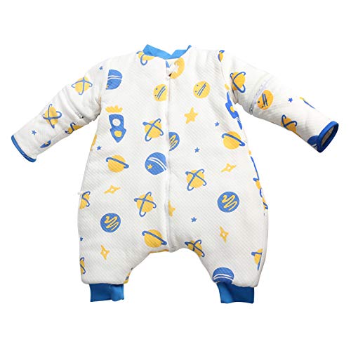 Happy Cherry Schlafsack Baby Kleinkind Baumwolle Schlafstrampler Gefüttert Kinderschlafsack Abnehmbare Ärmel Strampelsack mit Beinen Schlafanzug-Blau Dünn-90