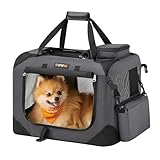 Feandrea Hundebox faltbar, Transportbox Hund, S, Hundetasche, Oxford-Gewebe, Netzstoff, atmungsaktiv tragbar transportabel, Metallrahmen, mit Griffen, Taschen, 50 x 35 x 35 cm, grau PDC50G01