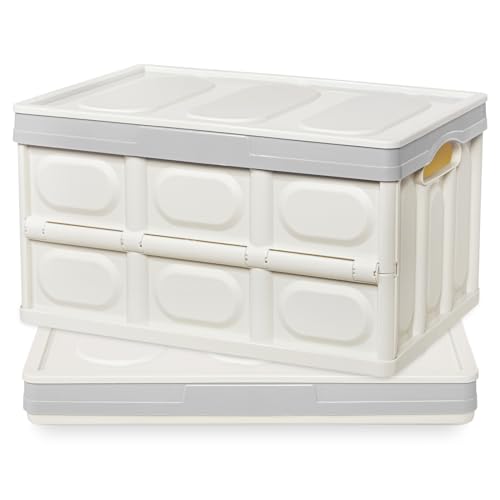 Yorbay 2er-Set 55L Profi klappbox Transportbox Mit Deckel, Stapelbare Kisten Storage Box Faltboxen Stapelboxen Für Aufbewahrung Und Transport, Faltbarer Aufbewahrungsbox mit Handgriff, PP (55L)