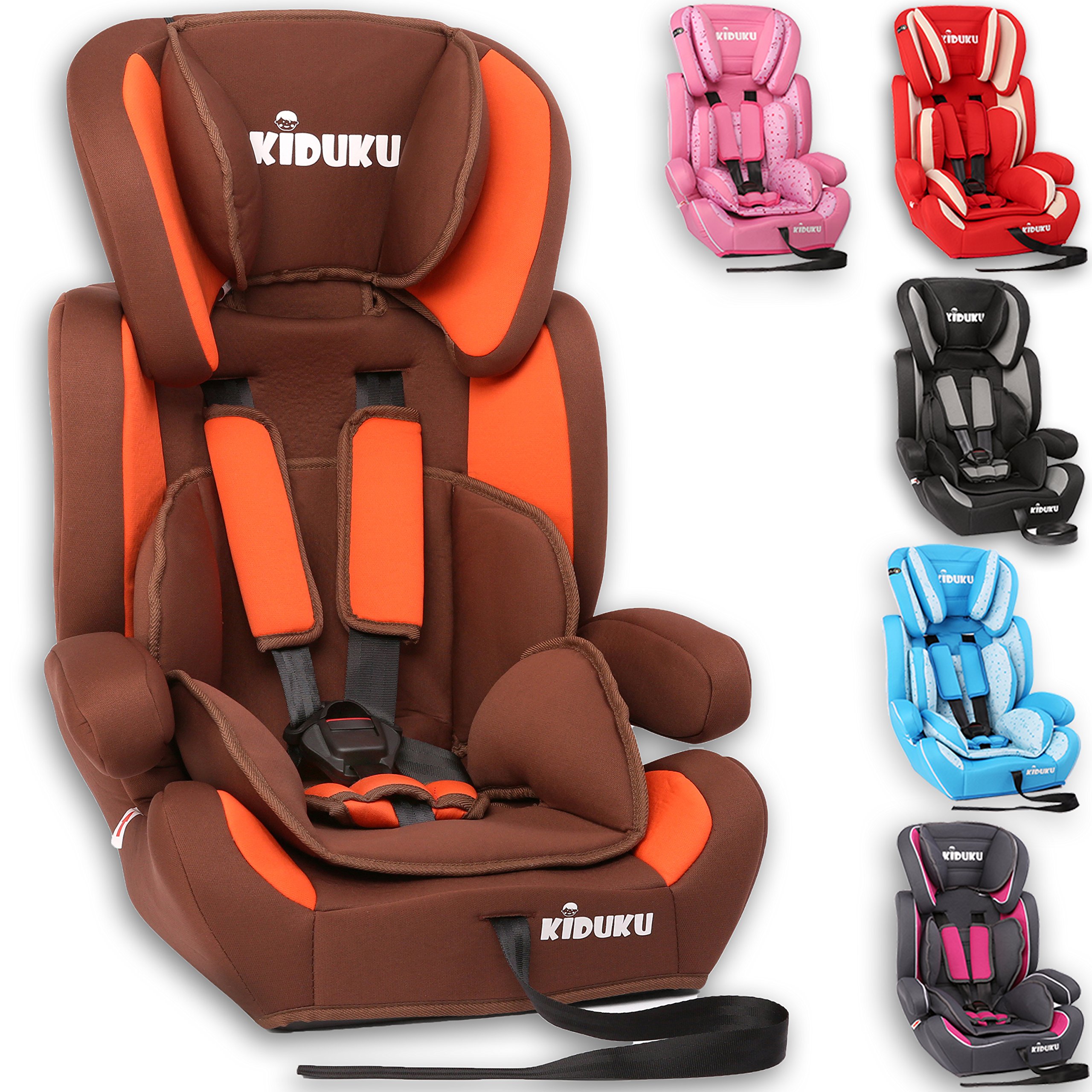 KIDUKU® Kindersitz 9-36 kg (1-12 Jahre) - Autositz ECE R44/04, Gruppe 1/2/3 Autokindersitz Kinderautositz, Braun/Orange